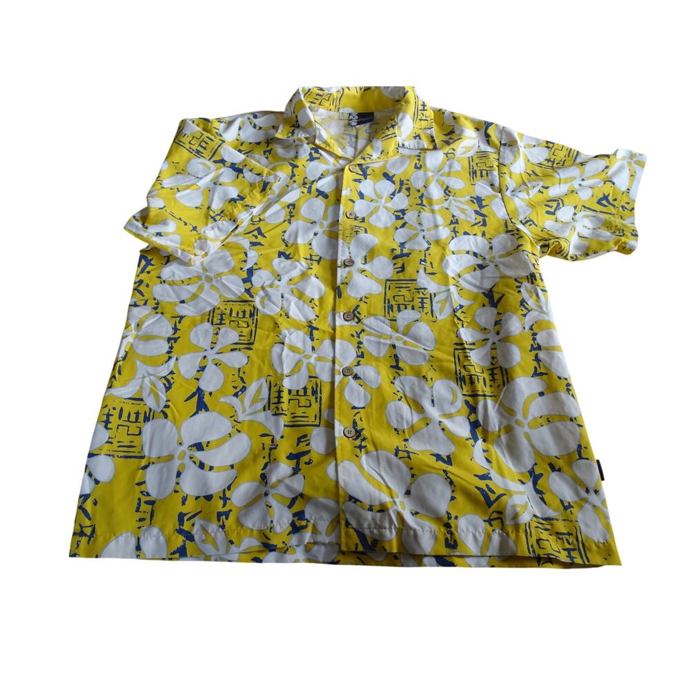VTG Bullhead Island Series Hawaiian Shirt Men XL Yellow Floral USA Made PacSun